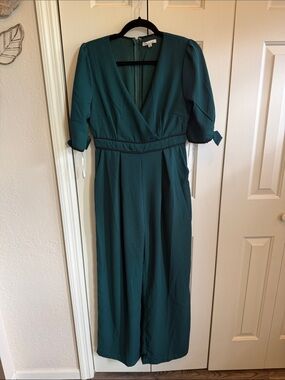 Emerald Green V-Neck Wide Leg Jumpsuit